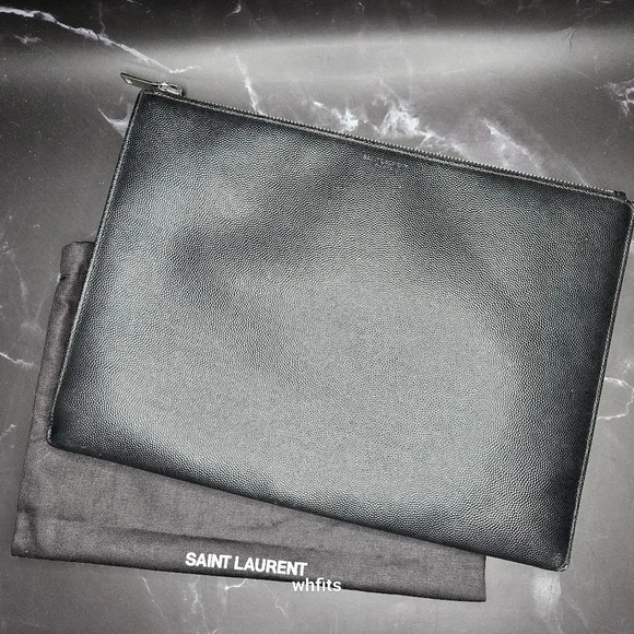 Yves Saint Laurent Handbags - Yves Saint Laurent Black Leather Zipper Portfolio Clutch